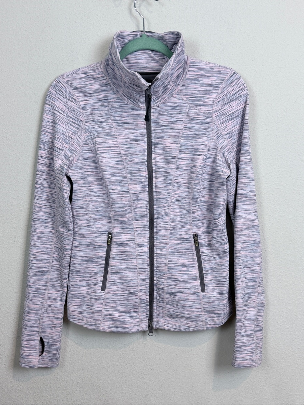Zella Heathered Light Pink Full-Zip Sheer Back Panel Jacket M